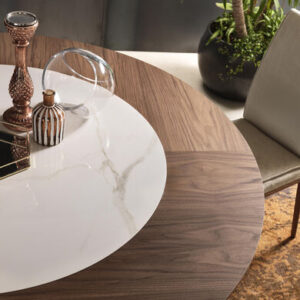tavolo shangai di riflessi in legno con inserto in ceramica tondo