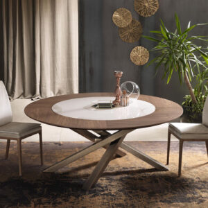 tavolo shangai di riflessi in legno con inserto in ceramica