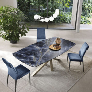 tavolo shangai di riflessi con piano in ceramica blu